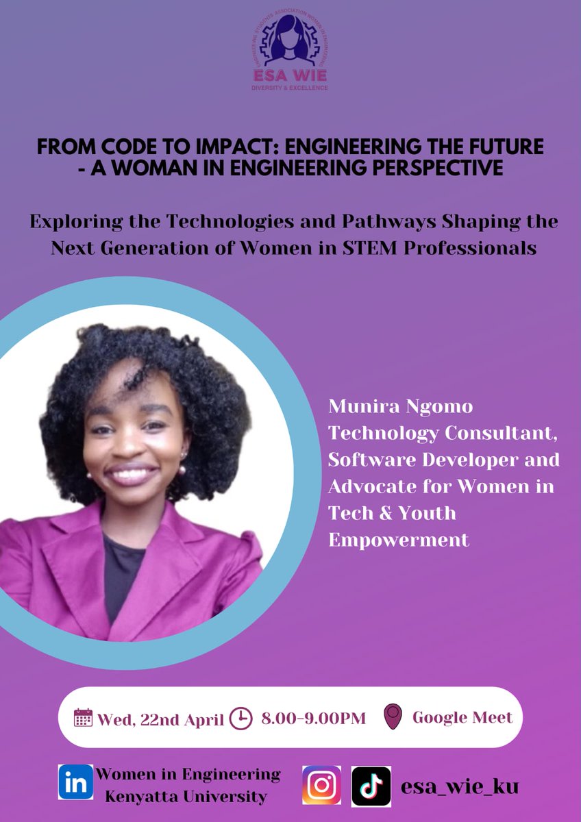 munirangomo's tweet photo. Join us in this webinar as we talk about AI, cloud computing, cybersecurity, and renewable energy and turning ideas into real impact.
We'll cover coding practices, tech entrepreneurship, and what inclusive innovation looks like in practice.
Wednesday, 22nd April 2026 https://t.co/MmqgHfS1MM