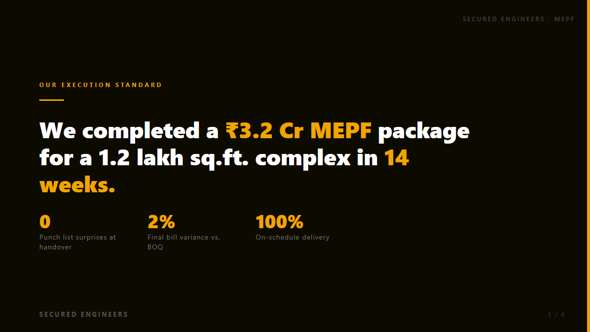 SecuredEnginee2's tweet photo. Your MEPF contractor is costing you 6 extra weeks.
Here's why — and how to fix it before mobilization 🧵

#MEPFContractor #EPCContractor #RealEstateDeveloper #CommercialConstruction #SolarEPC  #EngineeringIndia #BuildingServices #MEP #IndustrialConstruction #SecuredEngineers https://t.co/VqXWIF06OS