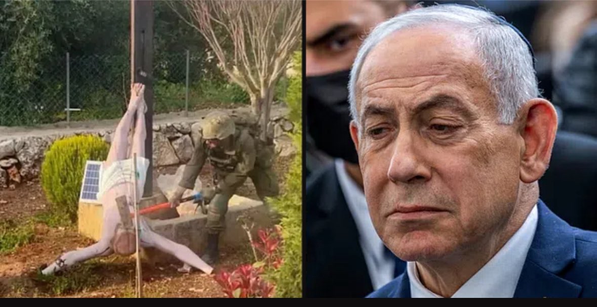 diamakaris's tweet image. Στρατιώτης του IDF, καταστρέφει ένα άγαλμα του Ιησού στο Νότιο Λίβανο.
Ο κύριος #Netanyahu δηλώνει «σοκαρισμένος».
Ο #Netanyahu είναι αυστηρός σε αυτά και σύμφωνα με ασφαλές πληροφορίες, την εντολή να ισοπεδώνουν τα χωριά στο νότιο Λίβανο την έχουν ΜΟΝΟ άνδρες με πολιτικά.