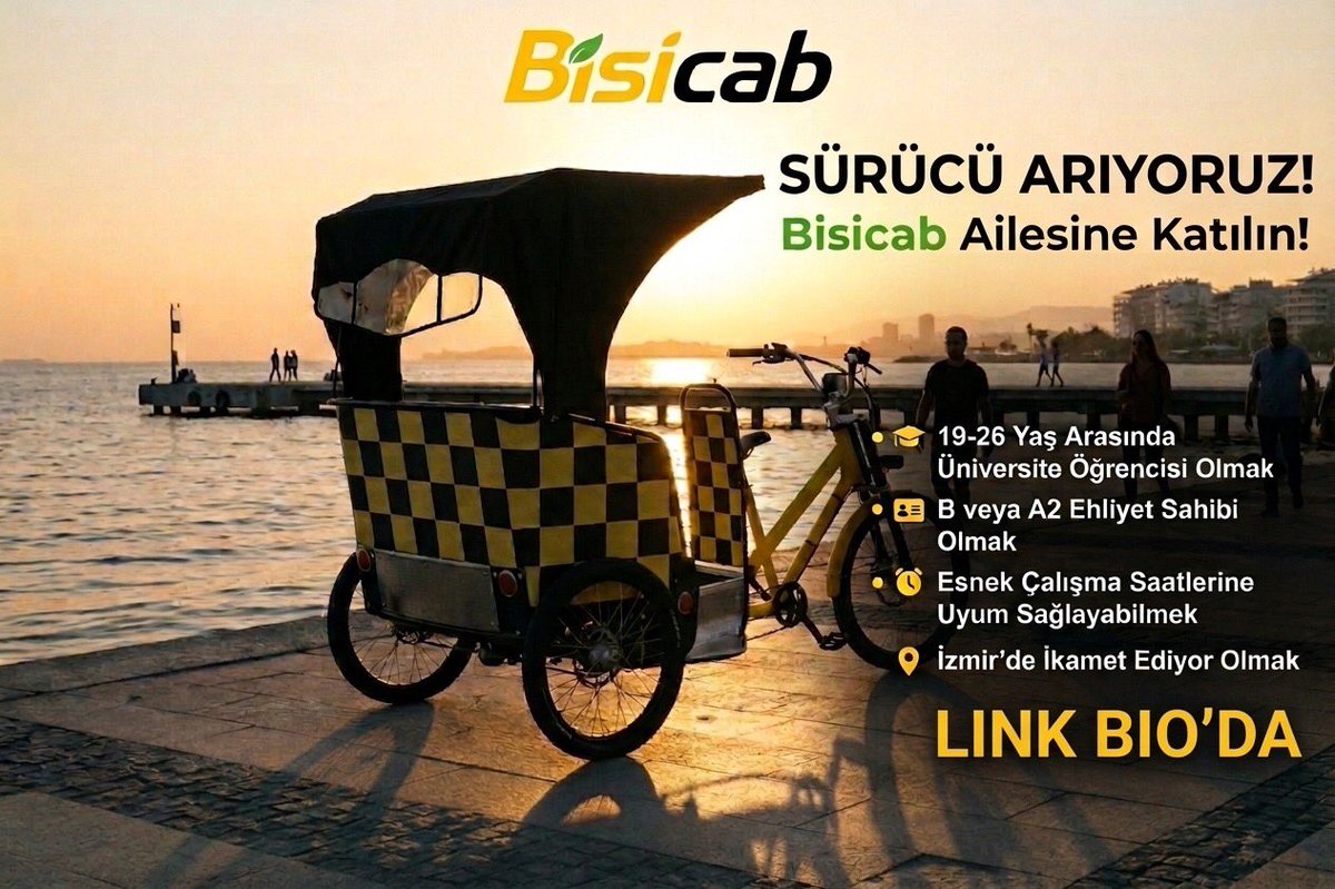 izmirbisim's tweet photo. Bisicab, sürücülerini arıyor. 

Başvuru Linki: 

https://t.co/IfH7CJ3Fbs https://t.co/QZ61ARoS51