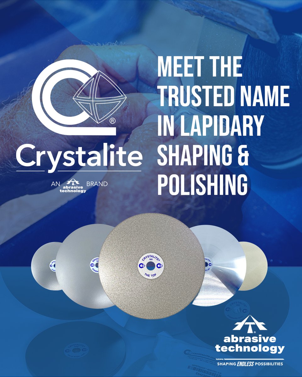 AbrasiveTech's tweet photo. For over 40 years, the Crystalite brand has been the trusted name in precision diamond polishing solutions for lapidary artistry.   Whether you're a seasoned gem cutter or a dedicated hobbyist, our expansive portfolio of specialized grinding wheels, cutting discs, laps, pads. https://t.co/26gOrDJ4ny