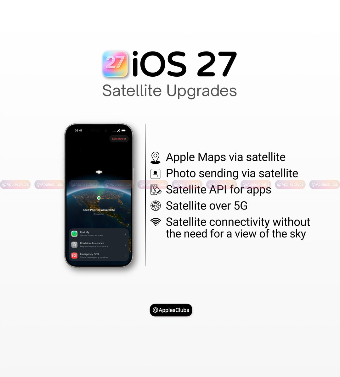 gajetblog's tweet image. iOS 27で“圏外”が終わるかもしれない
・衛星経由でマップ
・写真送信も可能
・サードパーティも対応
・空が見えなくても接続
これガチなら
スマホの常識変わるレベル
正直どこまで期待する？
#iOS27 #iPhone #Apple #衛星通信 #ガジェット #通信