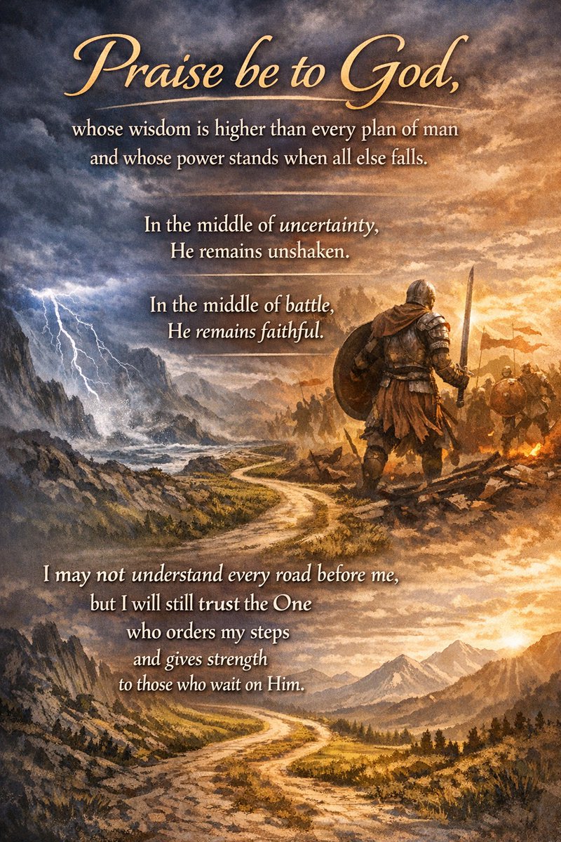 Atomicvisor's tweet photo. Praise be to God, whose wisdom is higher than every plan of man and whose power stands when all else falls. In the middle of uncertainty, He remains unshaken. In the middle of battle, He remains faithful. I may not understand every road before me, but I will still trust the One who orders my steps and gives strength to those who wait on Him.