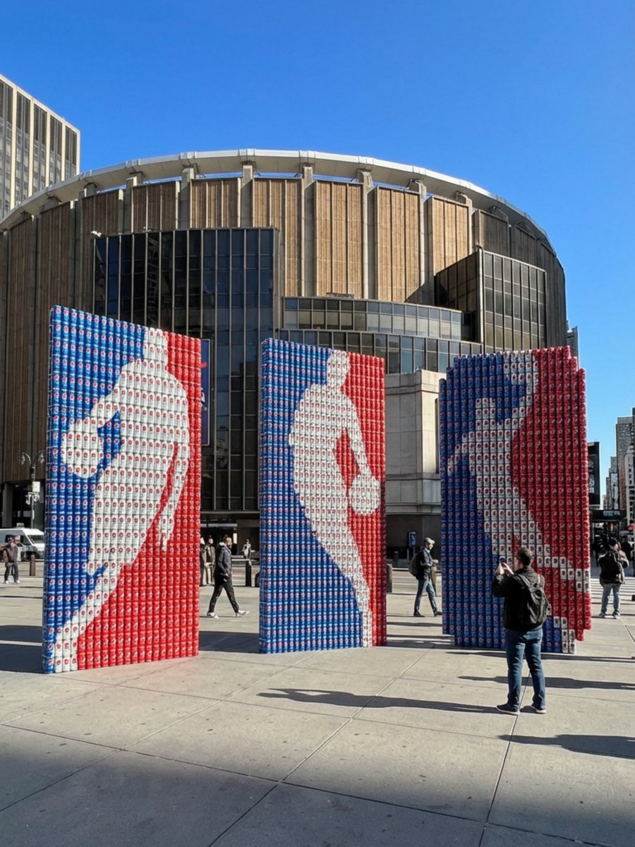 WHYCGI's tweet photo. For the @NBA season, @pepsi created a large-scale installation built from thousands of cans 🏀

We at WHY CGI reimagined it as a mixed media concept - turning an iconic symbol into a bold, dynamic visual experience.

Big moments need bold ideas. https://t.co/hk0siPlfHl