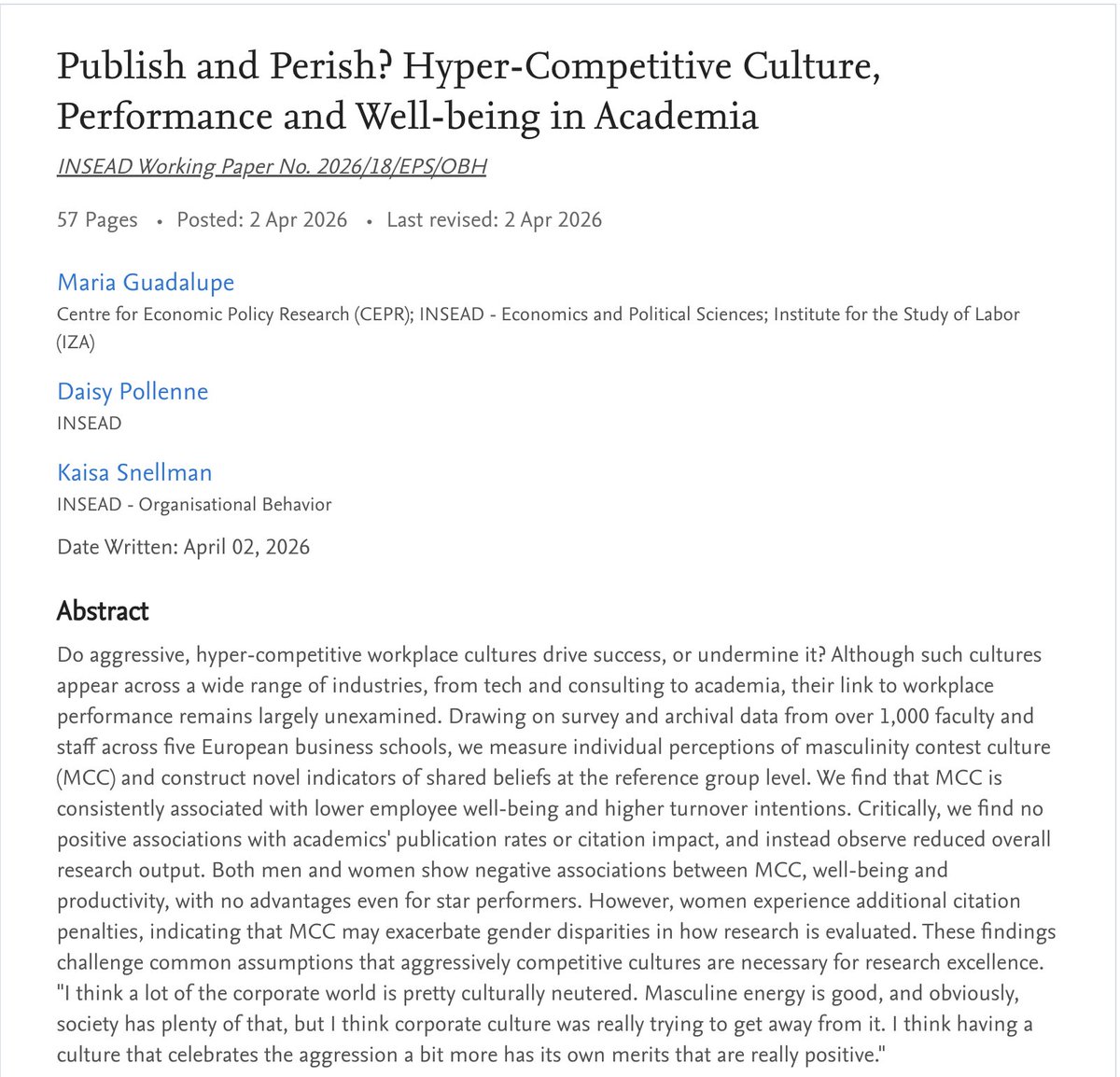 ReACT_2024's tweet photo. 🎓💡New research challenges common assumptions that competitive culture in academia is necessary for excellence. It shows that competitive culture *harms* employee wellbeing and productivity. It *lowers* research output for everyone, even for star performers.
.
Full paper 👉 https://t.co/RVZYY2t4F3
.
#wellbeing #mentalhealth #mentalhealthacademia #academia #universities #ReACT #AcademicWellbeing #MentalHealthInResearch #ReACTforResearchers