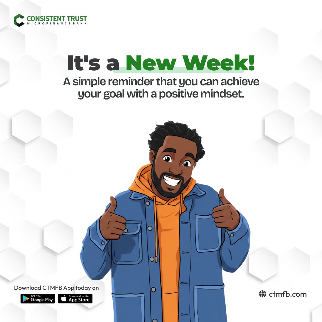 ctmfbhq's tweet image. It's New Week!
A simple reminder that you can achieve your goal with a positive mindset.

##newweeknewgoals #banking #bankapp #ctmfb