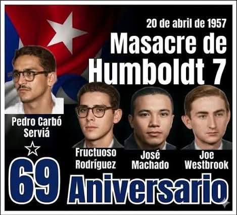 Recordamos hoy el 69 aniversario del vil asesinato de los jóvenes revolucionarios del directorio estudiantil 13 de marzo en la calle Humbolt # 7 por la dictadura de Batista #CubaViveEnSuHistoria