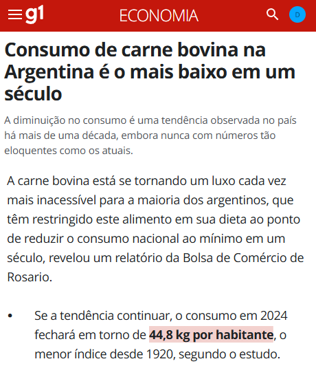 odanielscott's tweet photo. Consumo médio de carne no Brasil = 37,5kg.

Segundo a Globo, estamos com a economia aquecida, e os brasileiros estão saindo da pobreza.

Consumo médio de carne na Argentina = 44,8kg.

Segundo a Globo, carne virou item de luxo por lá e a economia argentina está degradada. https://t.co/Bz0Ciaf9xw