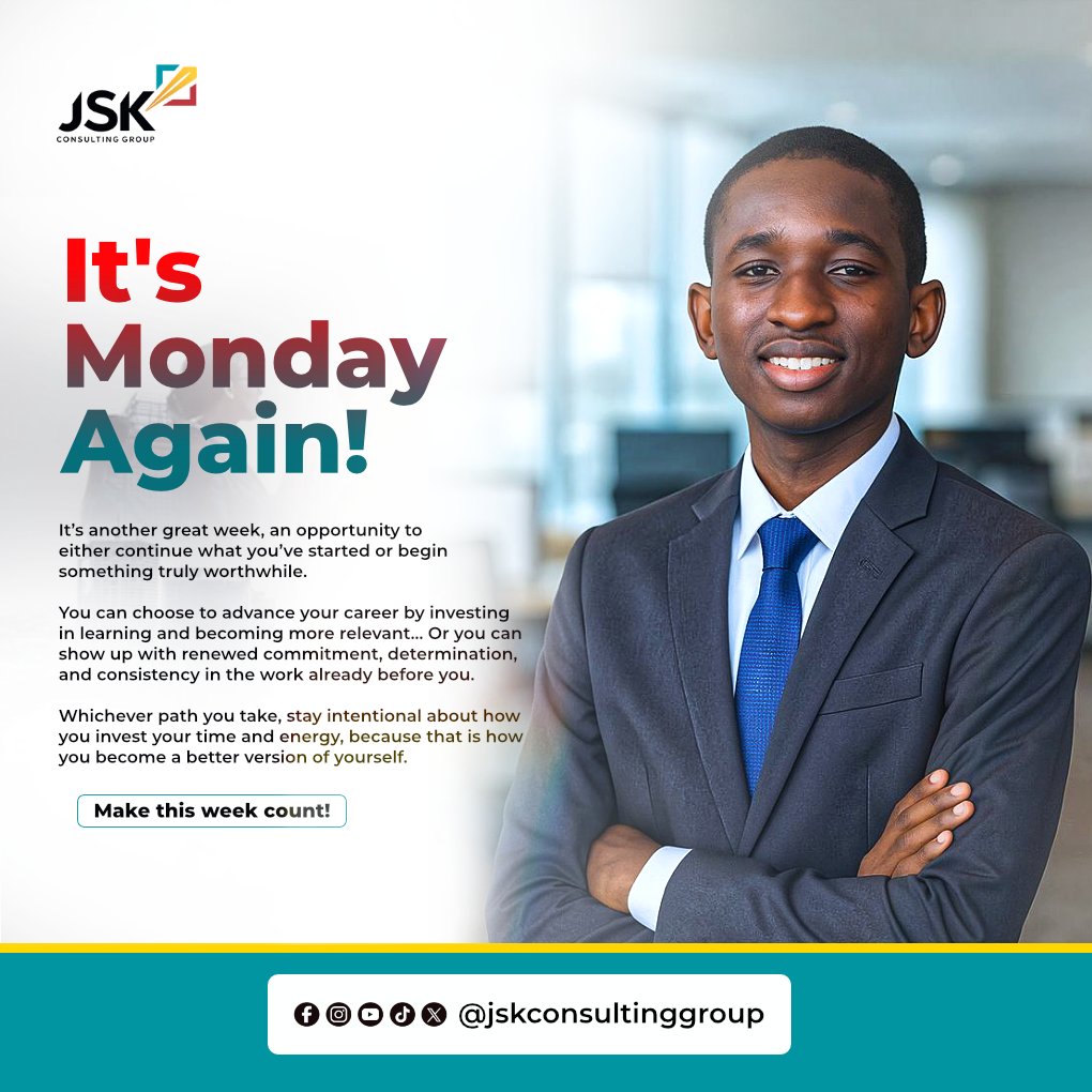 JSKConsulting's tweet image. #JSKConsultinggroup #Monday #Vision #Newweek #Week #Positiveweek #Achievement #Growth #Productivity