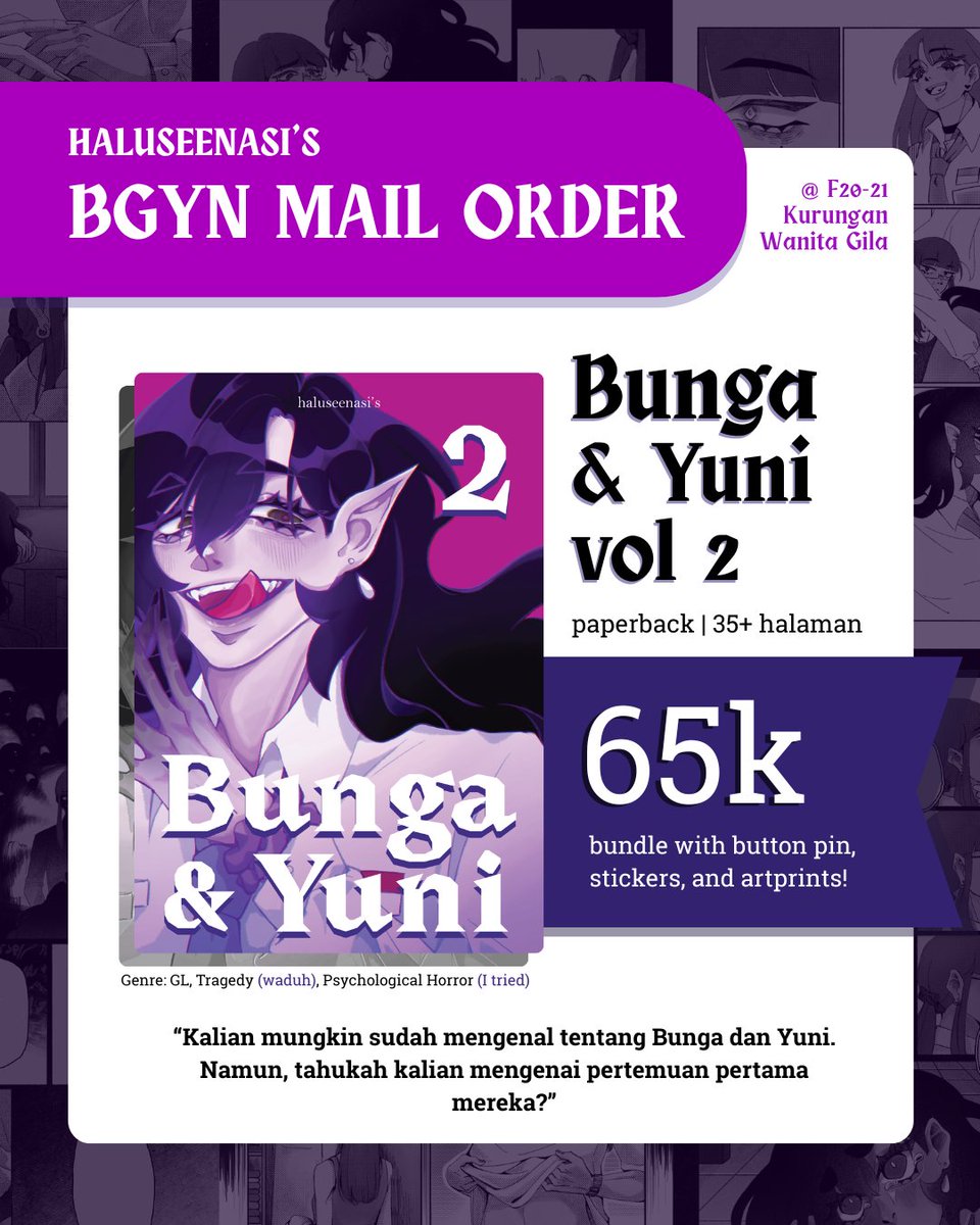 ‼️ RT &amp; likes are appreciated ‼️

Haluseenasi's Original GL comic "Bunga &amp; Yuni" Mail Order now open! 🫀

📆 : 19 April - 3 Mei 2026
Order form:
📎forms.gle/P2H3uQGupZ6VR7…