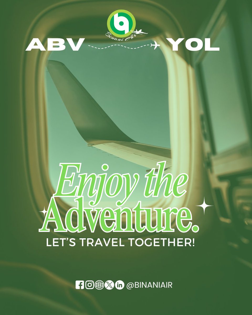 Your next trip to Yola should be an enjoyable adventure.
Enjoy “The Land of Beauty” even before you touch down.

#FlyNigeria #TravelNigeria #AviationNigeria #FlyBetter #BinaniAir