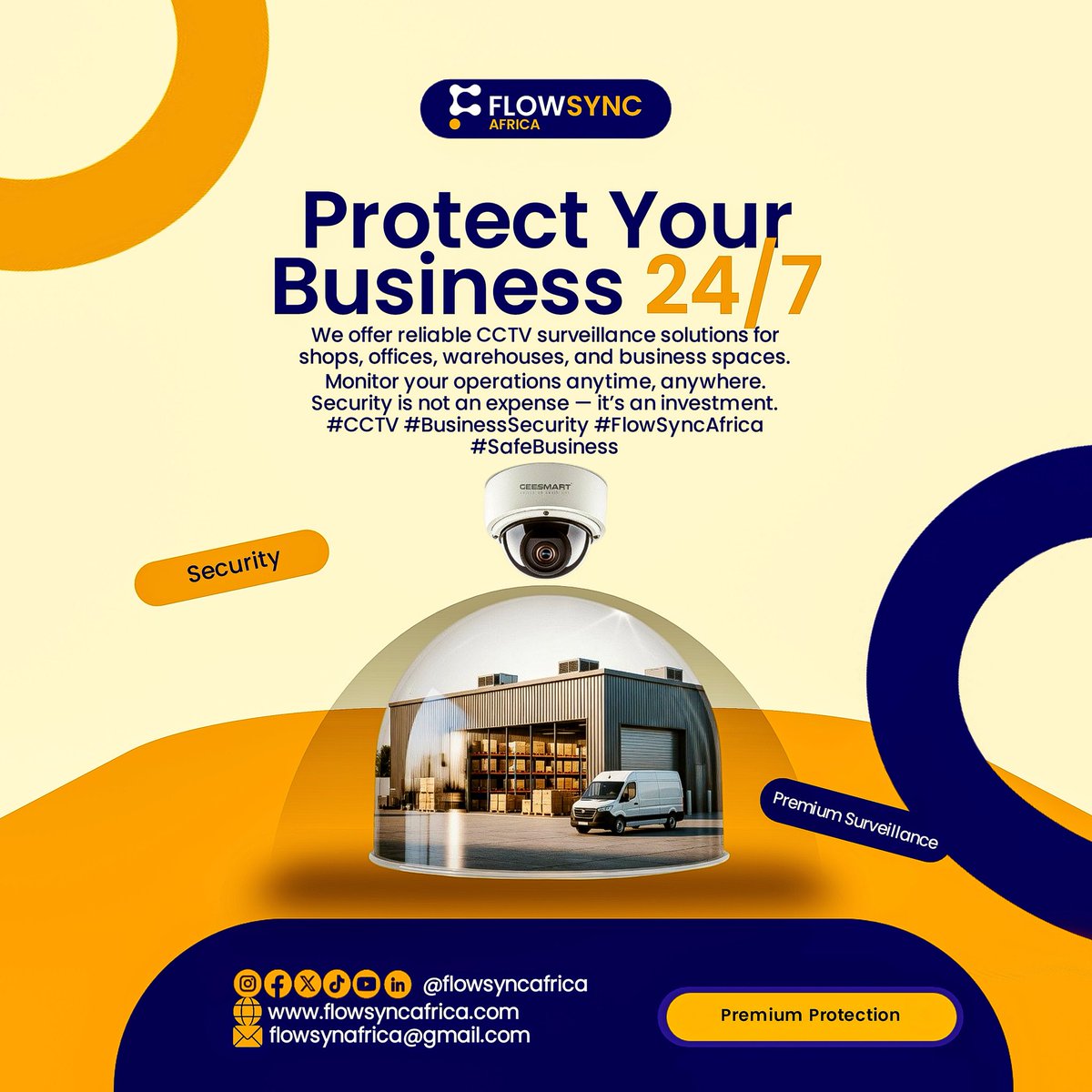 FlowSyncAfrica's tweet image. Protect your business 24/7 🔒

We offer reliable CCTV surveillance solutions for shops, offices, warehouses, and business spaces.

Monitor your operations anytime, anywhere.

Security is not an expense — it’s an investment.

#CCTV #BusinessSecurity #FlowSyncAfrica #SafeBusiness