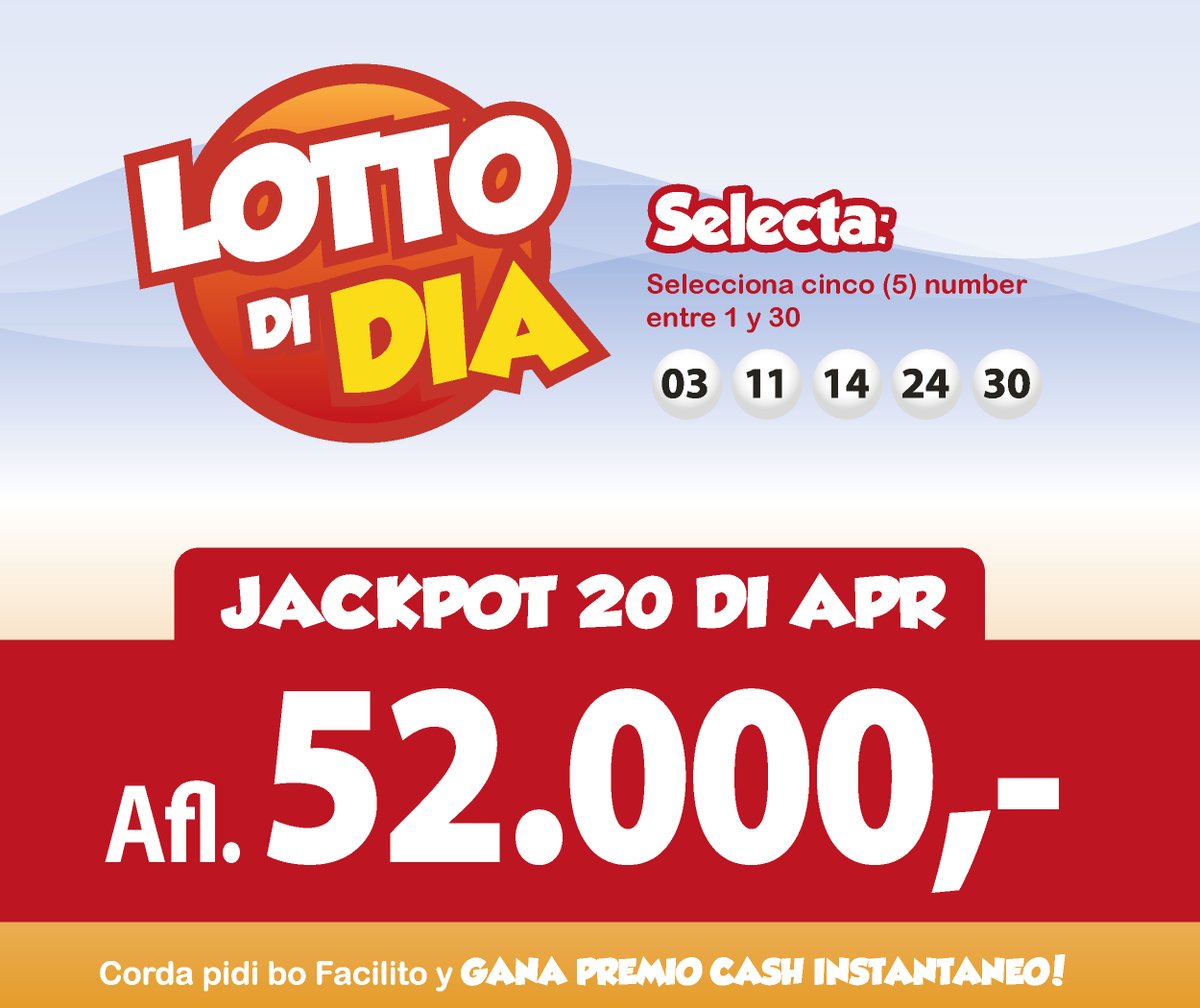 Lottoaruba's tweet image. Lotto di Dia su jackpot pa awe dialuna 20 di april tin 52 mil florin! Corda pasa cumpra bo Lotto di Dia pa bo tambe ta den wega!

Pa hunga online🌐, bishita bit.ly/3oIz5K9

#cambiandobida #lotto #aruba #lottery #lottodidia