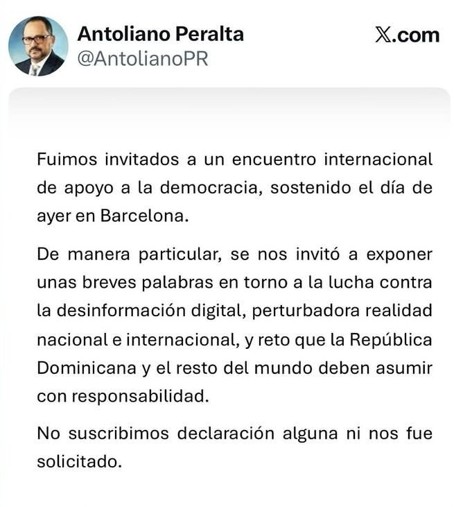 gustavoguzmanrd's tweet photo. Señor ministro Antoliano Peralta, usted asistió en representación del presidente Luis Abinader. En el video queda claro que, al ser cuestionado sobre si esa cumbre en España era anti-Trump, usted respondió de manera vacilante que no necesariamente. https://t.co/iblHCSD7iR