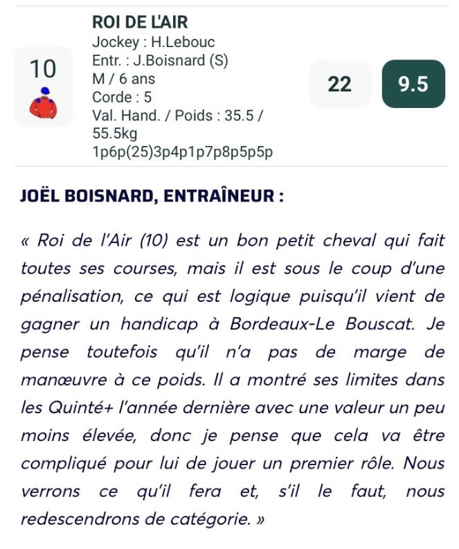 #Equidia #PMU #FranceGalop #SETF

🔴 BIEN VU JOËL BOISNARD

Face à un jour férié en 2025 (lundi de Pâques), la chute des enjeux du #Quinté (-26,89%) était prévisible en PDV.
Ce qui l’est moins, c’est la prise sur ROI DE L’AIR. Son entraîneur était pourtant loin d’être confiant 🤣