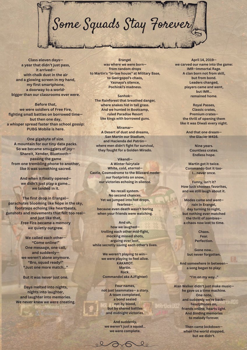 Subhankar09M's tweet photo. A piece of memory from 2018 to 2026
#poem #pubgm #bgmi #squad #fun #memories #onmyway https://t.co/8VZlz2aPwp