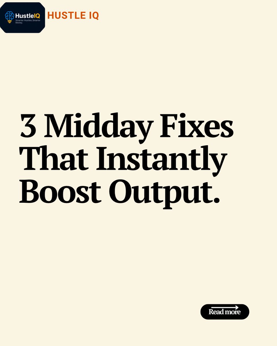 oluwa_damilola8's tweet image. 3 Midday Fixes That Instantly Boost Output ⚡

1️⃣ Revisit your main goal.
2️⃣ Drop one unnecessary task.
3️⃣ Focus deeply for the next 30 minutes.

👉 Invest in yourself before expecting investors.
Follow @HustleIQ for hustle wisdom 💡💰
#HustleIQ #AfternoonBoost #StayProductive