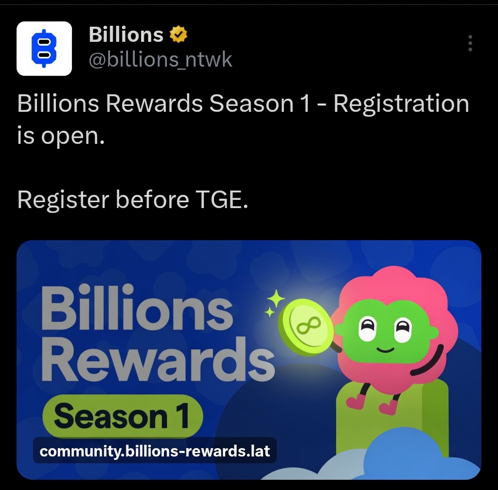 ashy_wisp's tweet image. $BILL Season 1 registration is live

don’t wait till the last hours

🟢 community.billions-rewards.lat

📅 20 Apr 09:00 → 24 Apr 09:00 CET

🔗 Wallet + account connection
🎟️ Secure your #Billions early