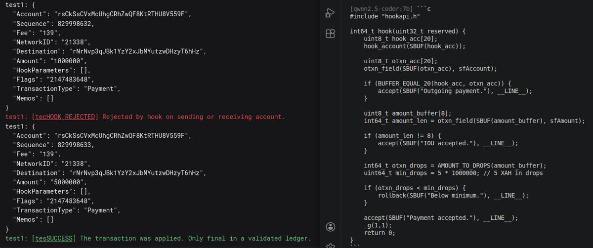 "Create a simple payment hook that rejects incoming payments below 5 XAH" 🤩