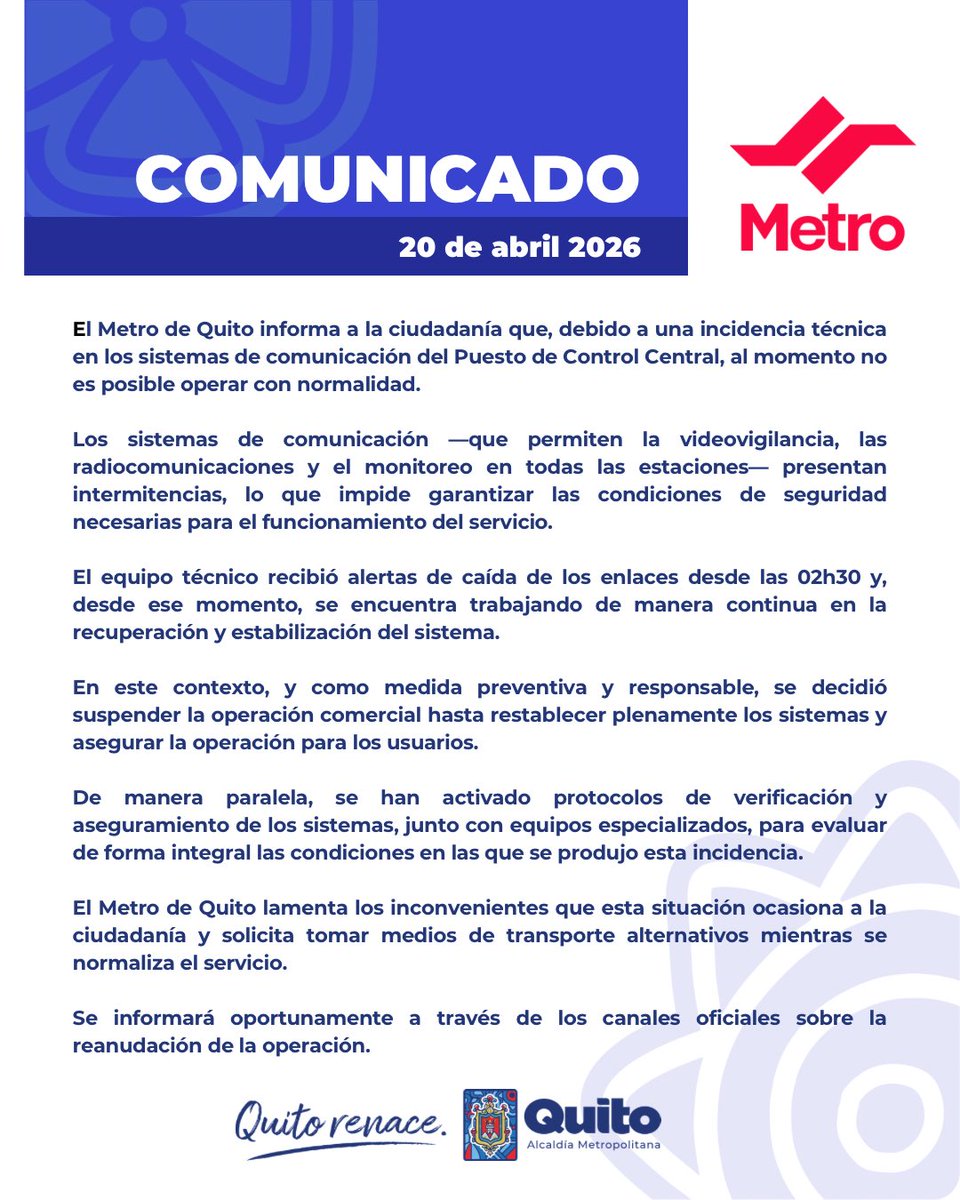 Metro de Quito tweet media