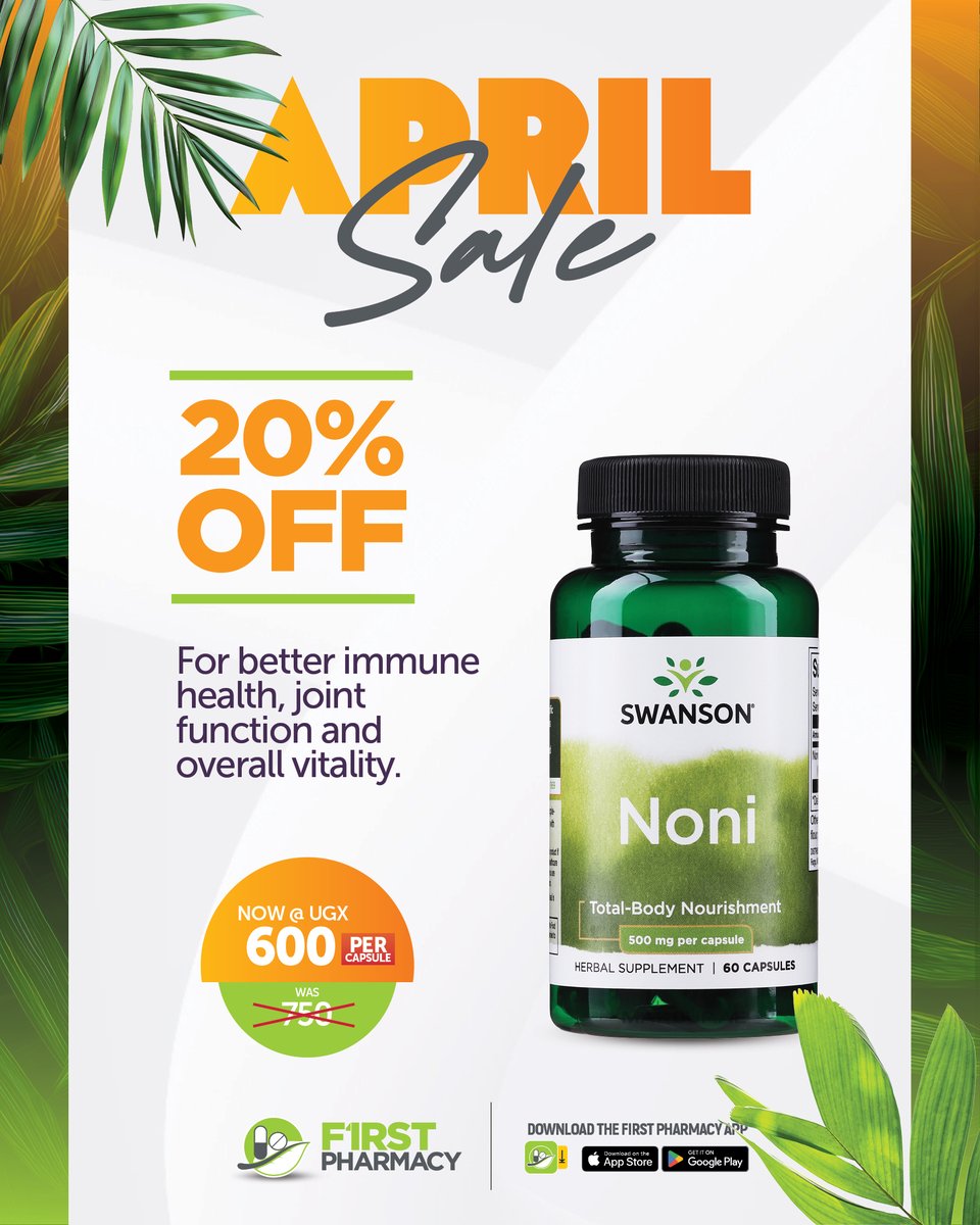 FirstPharmacy_'s tweet image. STOP! 🛑 UGX 600/tab to power your long days 📷Swanson Noni boosts immunity, supports joints &amp;amp; overall vitality.  

Selling fast, grab yours now!  T&amp;amp;Cs apply. 

While stocks last. 

#AprilSale #Vitality