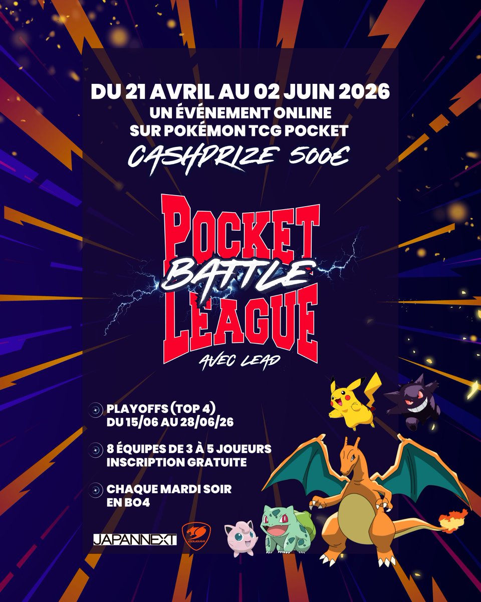 MastersClashEU's tweet image. Les 8 équipes de la Pocket Battle League sont prêtes !
Du 21 avril au 02 juin, ça va jouer fort sur Pokémon TCG Pocket.
Rediff des matchs sur la chaîne de Lead : urlr.me/7CsJMZ
Avec @CougarGamingFr et @JapannextEurope
#PokemonTCGPocket #GamingFR #Lead #MastersClash