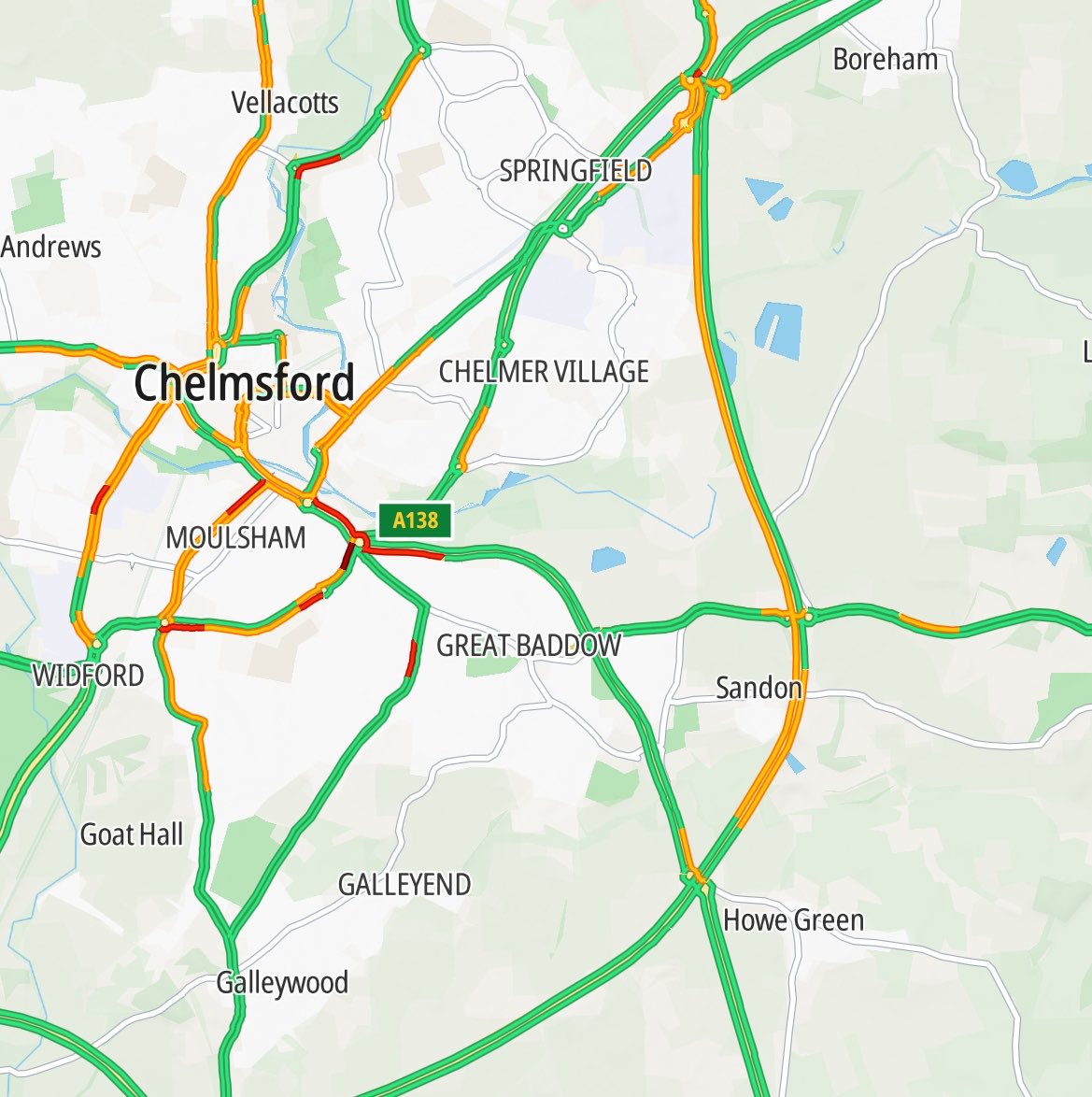 TRAFFICINFO123's tweet image. #A12 northbound - slow traffic for 3 miles between J17 Howe Green/A130 and J19 Boreham