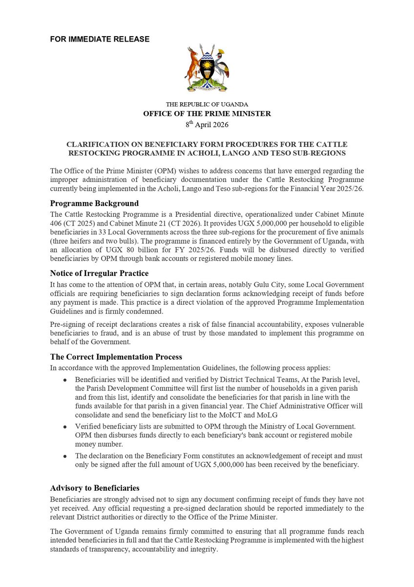 Office of the Prime Minister - Uganda tweet media