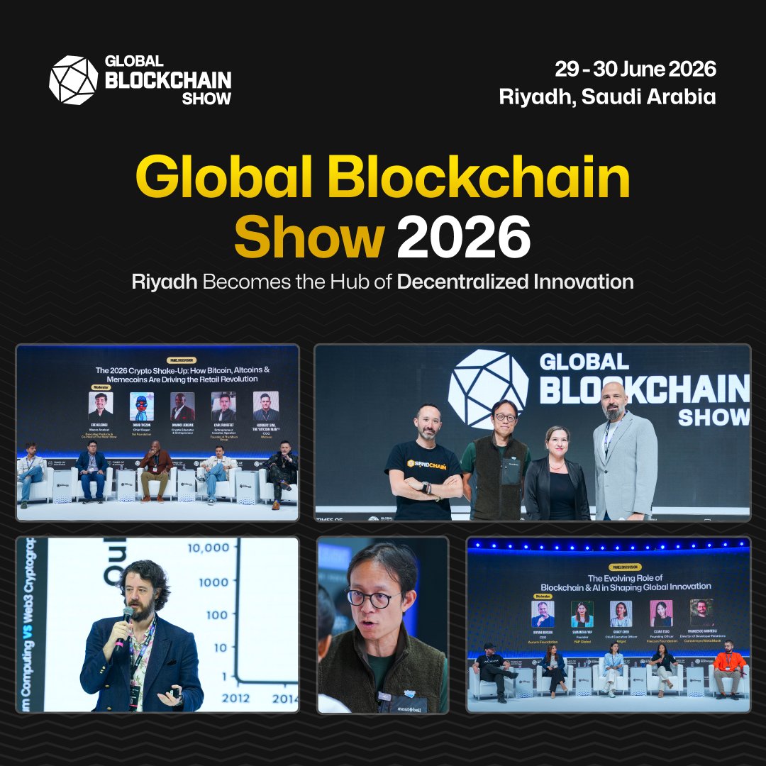 CryptokenMedia's tweet photo. 💠 Powering the decentralized future — #GlobalBlockchainShow Riyadh 2026.

Network with #Web3 pioneers & crypto innovators redefining trust & transparency.

📅 29-30th June 2026 |📍 Riyadh, Saudi Arabia
🎟️ Early bird → https://t.co/w12gkXzabi

#Blockchain #Crypto #DeFi #RiyadhEvents #GBS2026