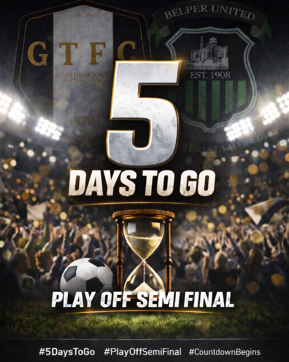 granthamtownfc's tweet image. 5 Days To Go ⏳
The clock is ticking…

25.04.26 | The Meres | 3pm

#thegingerbreads #5DaysToGo #PlayOffSemiFinal #Countdown
