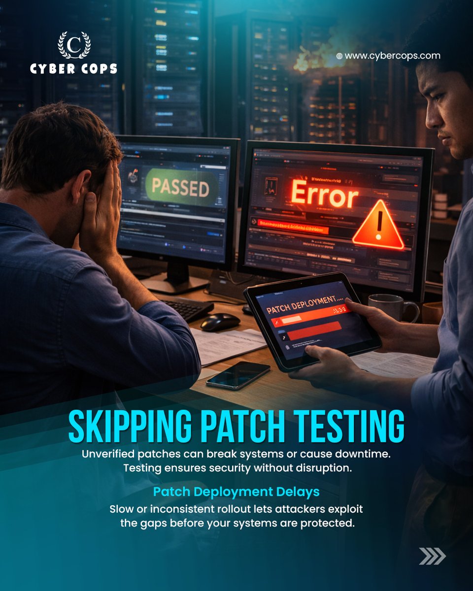 Cyber_Cops_'s tweet photo. Managing patches is more than just a routine task. It’s about staying one step ahead of cyber threats and protecting the systems your business depends on. https://t.co/RVgOH89XU3