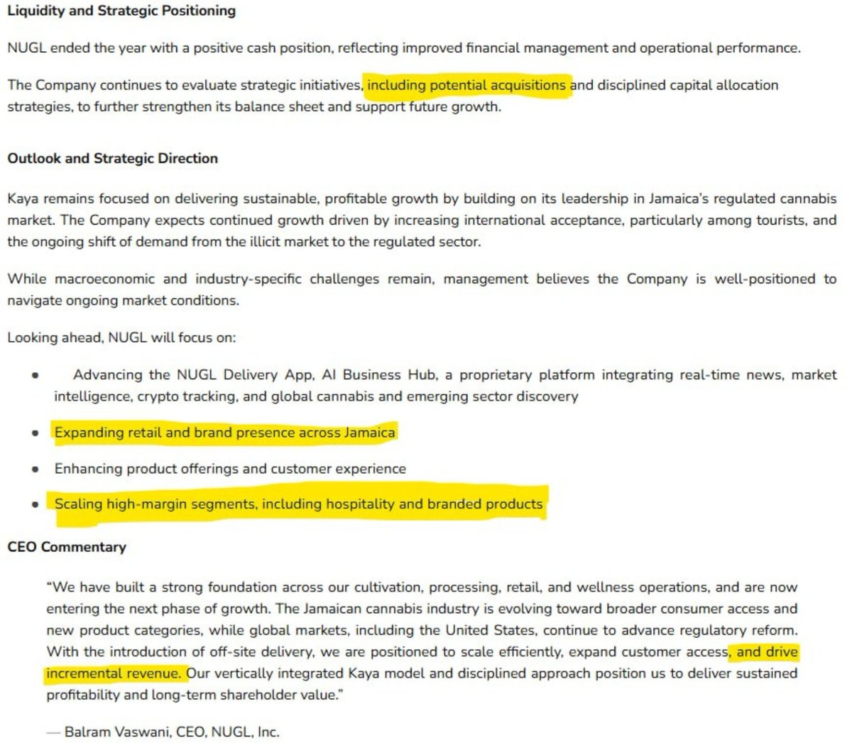 SniperFlow777's tweet image. Press Release** $NUGL Reports FY2025 Results, Returns to Operating Profitability and Initiates Off-Site Delivery Expansion in Jamaica following Regulatory Amendments to The Dangerous Drugs Act

In FY2025, the company generated approximately US$3.45 million revenues 

#Acquisition