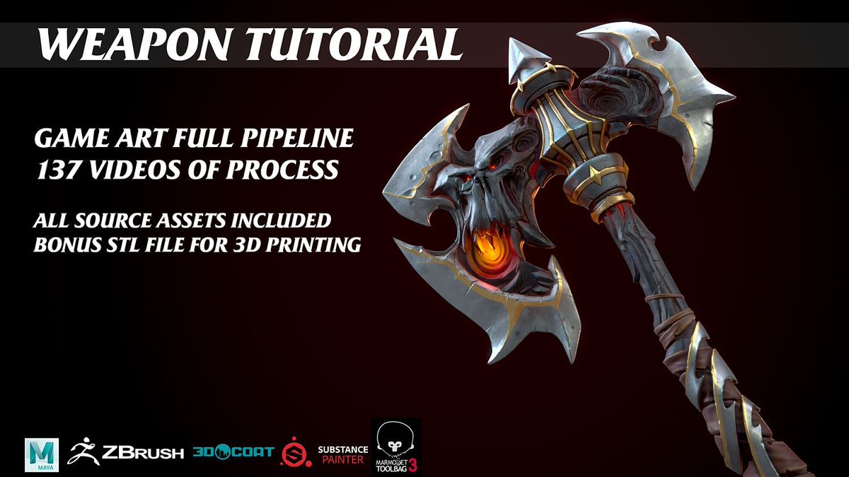Cubebrush's tweet image. Learn a full game asset pipeline by sculpting, retopo, texture &amp;amp; render a stylized skull axe. Intermediate level real-time tutorial by Kristopher Carlo Vita. buff.ly/UBcPz83

#digitalart #arttutorial #conceptart #fantasyart #artclass #photoshop #art #artwork #3dart