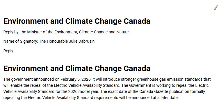 Liberals announced they’re repealing the EV mandate. I asked when? 

“At a later date.”

Filed a formal Order Paper Question. 
Still no date. 
Zero results. 

Liberals don’t govern. They announce.