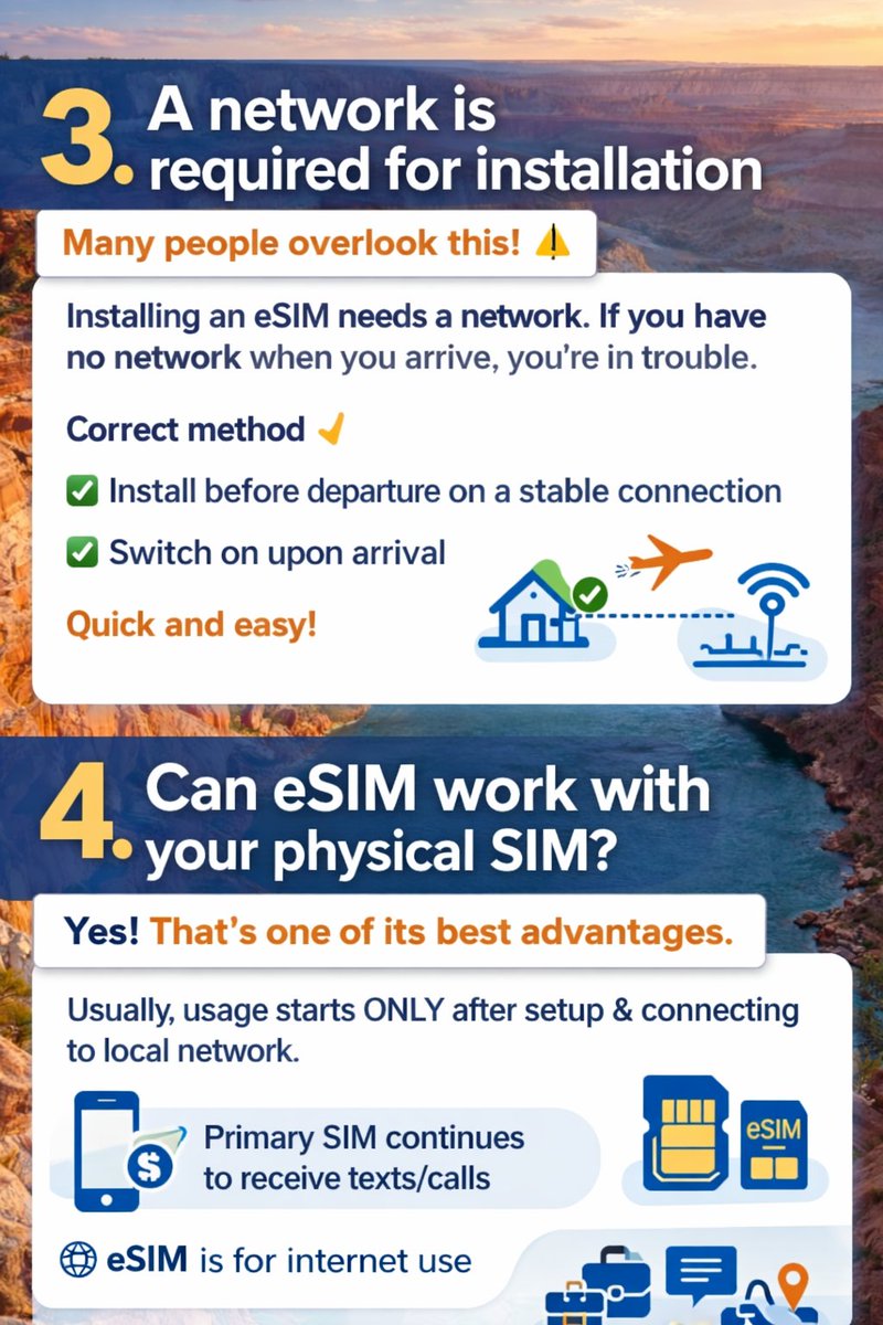 Mede_eSIM's tweet photo. Using eSIM for travel? 🌍

Don’t make this mistake:
👉 Installing it AFTER landing with no internet 😬
Save this checklist before your next trip 👇

#eSIM #TravelTips #TechTips #TravelHack #DigitalNomad #Travel2026 #medeesim https://t.co/M1XnEOA7Rf