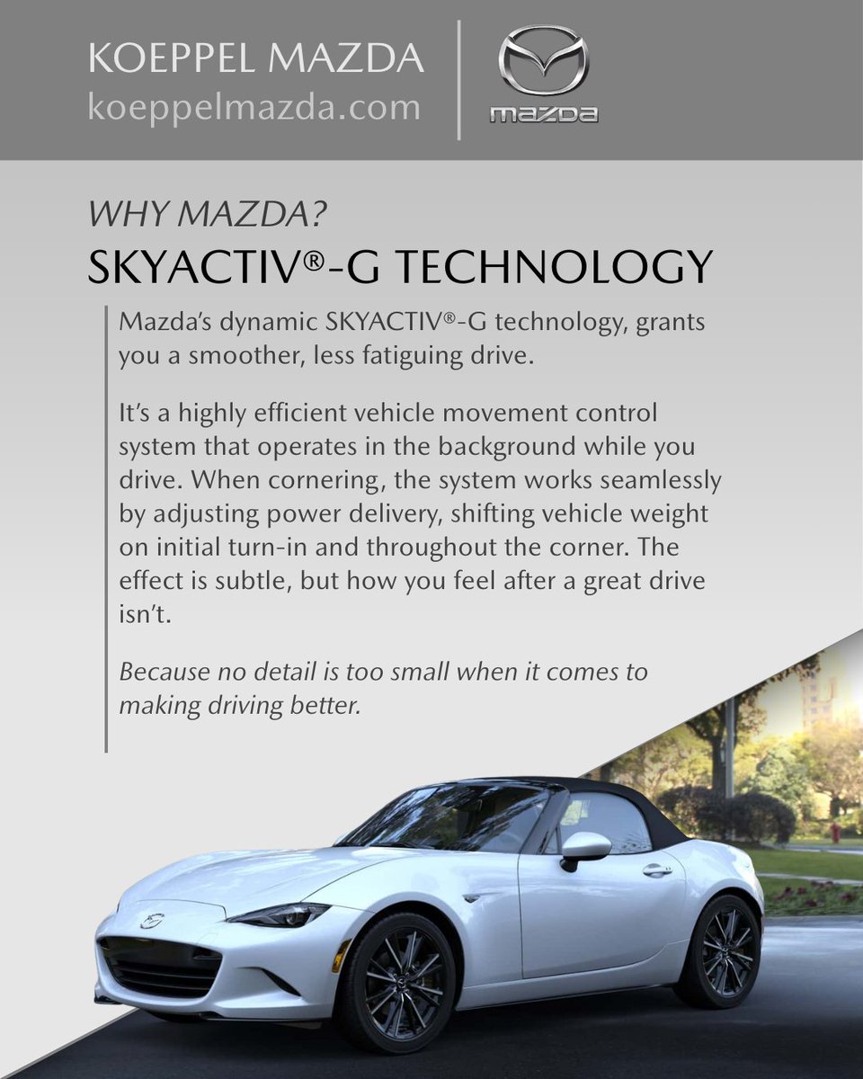 MazdaNYC's tweet image. Mazda's unique SKYACTIV®-G technology creates a smooth drive that leaves you feeling refreshed and ready for more. Discover new models at koeppelmazda.com. 

#KoeppelMazda #Mazda #Mazda2026 #MazdaModels #CarDealership #NYC #NYCDealership #WhyMazda #DriveEasy #SmoothDriving