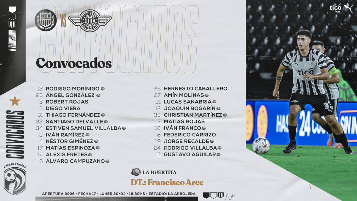 Libertad_Guma's tweet image. ¡Los convocados de #Libertad para el juego ante Rubio Ñu! ⚽️🏁

🏠✅ Con 80 % de jugadores de La Huertita.

#AperturaAPF2026
#SentíLibertad
#LibertadEsFamilia