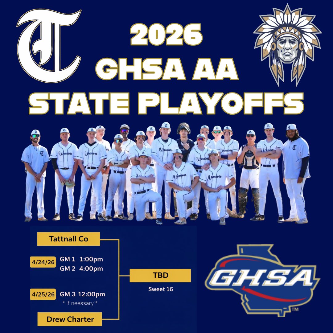 TattnallCoBSB's tweet photo. For the 6th time in school history and the 1st time since 2021, the Warriors baseball program is headed to the GHSA State Playoffs! https://t.co/2khTiWgiIn