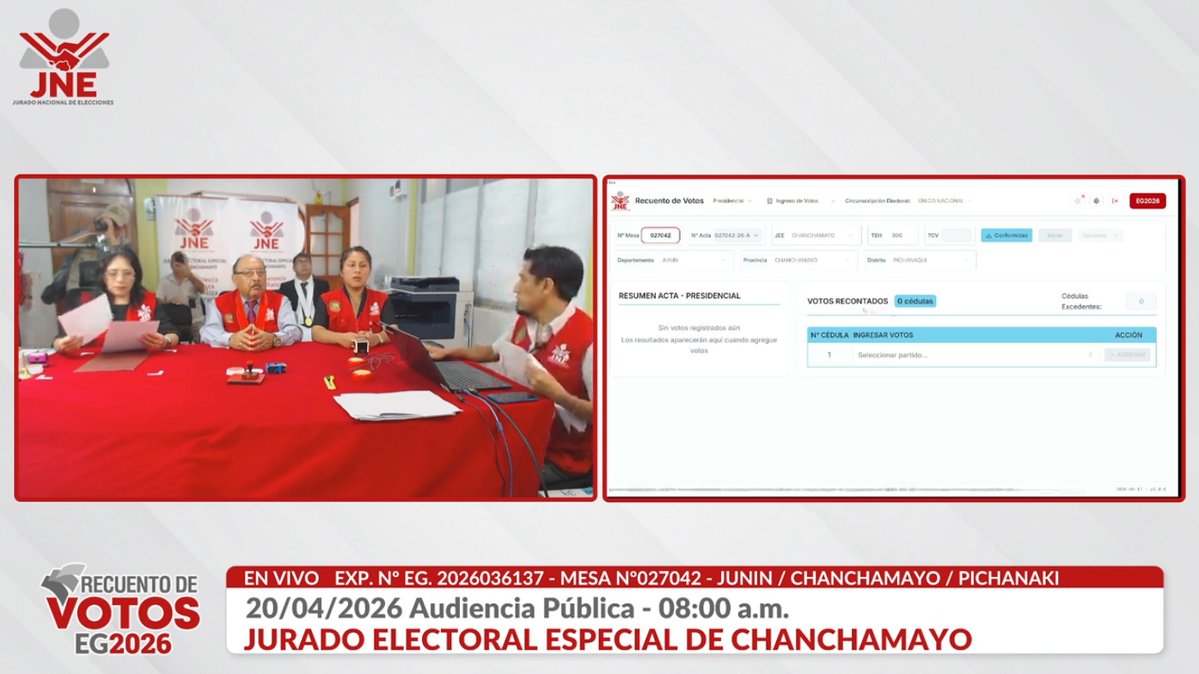 #EnVivo | Primera audiencia pública de recuento de votos en el marco de las #EG2026. Jurado Electoral Especial de Chanchamayo - Mesa de sufragio Nº 027042 / Junín – Chanchamayo - Pichanaqui.
youtube.com/watch?reload=9…