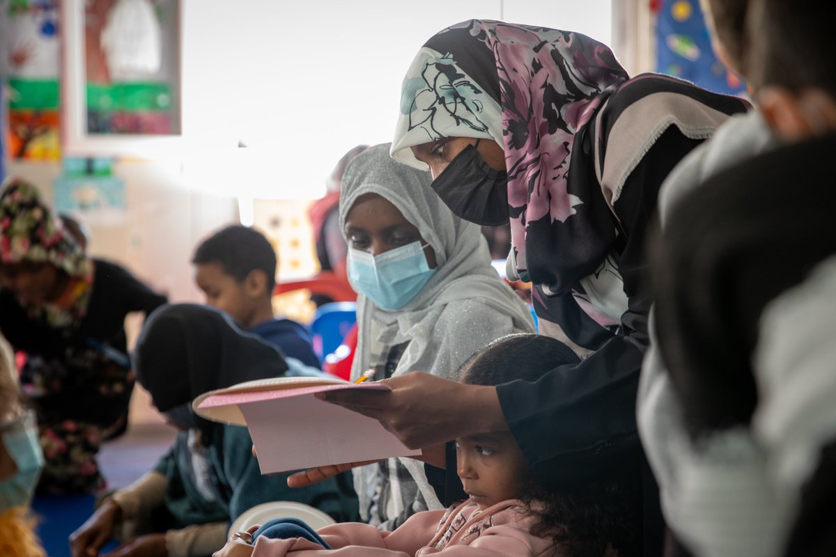 UNHCRLibya's tweet photo. For children forced to flee, growing up doesn’t pause; even when everything else does.

At UNHCR Libya, 26 refugee children are taking part in structured sessions supporting their well-being, learning &amp; self-expression.

Because every child deserves the chance to keep growing. https://t.co/xg0IlJrqbK