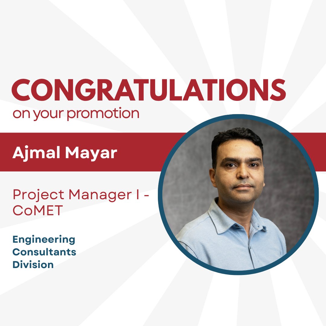 RabaKistner's tweet image. 🎉 Congratulations to Ajmal Mayar on his promotion to Project Manager I - Construction Materials Engineering &amp;amp; Testing (CoMET)! Ajmal is based out of Austin, Texas.

#EmployeeAchievement #Engineering #MaterialsTesting #Austin