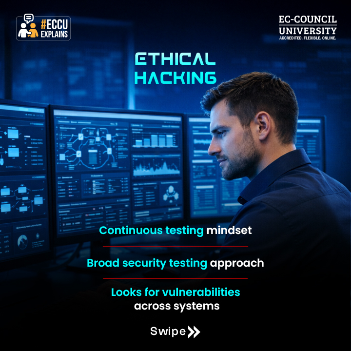 EC_Council_Univ's tweet photo. Explore the Bachelor of Science in Cyber Security (BSCS). Apply now → https://t.co/JuIsU11ZS9

#CyberSecurity #EthicalHacking #PenTesting #OffensiveSecurity #InfoSec #CyberSkills #CyberCareers #BSCS #LearnCyber #SecurityTesting #ECCU https://t.co/aoxSjb7Ruv