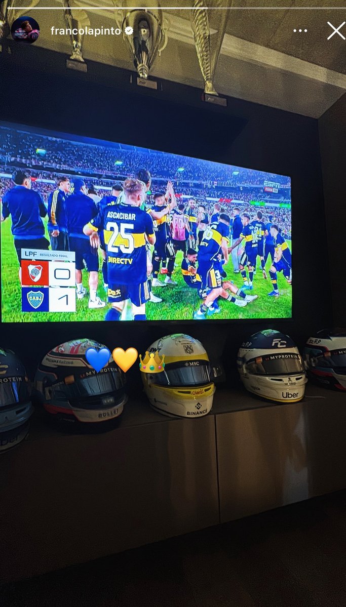 CarburandoTV's tweet image. ¿Colapinto? De Boca 💙💛

📲 En la previa de la exhibición en Buenos Aires, @FranColapinto celebró el triunfo de @BocaJrsOficial en el Superclásico ante River a través de una historia en su cuenta de Instagram.

#F1 #Colapinto #Boca