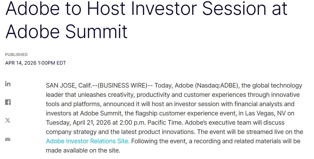 NicoInberg's tweet image. Dat #Adobe wil maar niet omhoog en nu komen ze met een Investor Summit met als hoofdgast .....Jensen Huang. 
Als het nu niet lukt dan lukt het nooit meer.