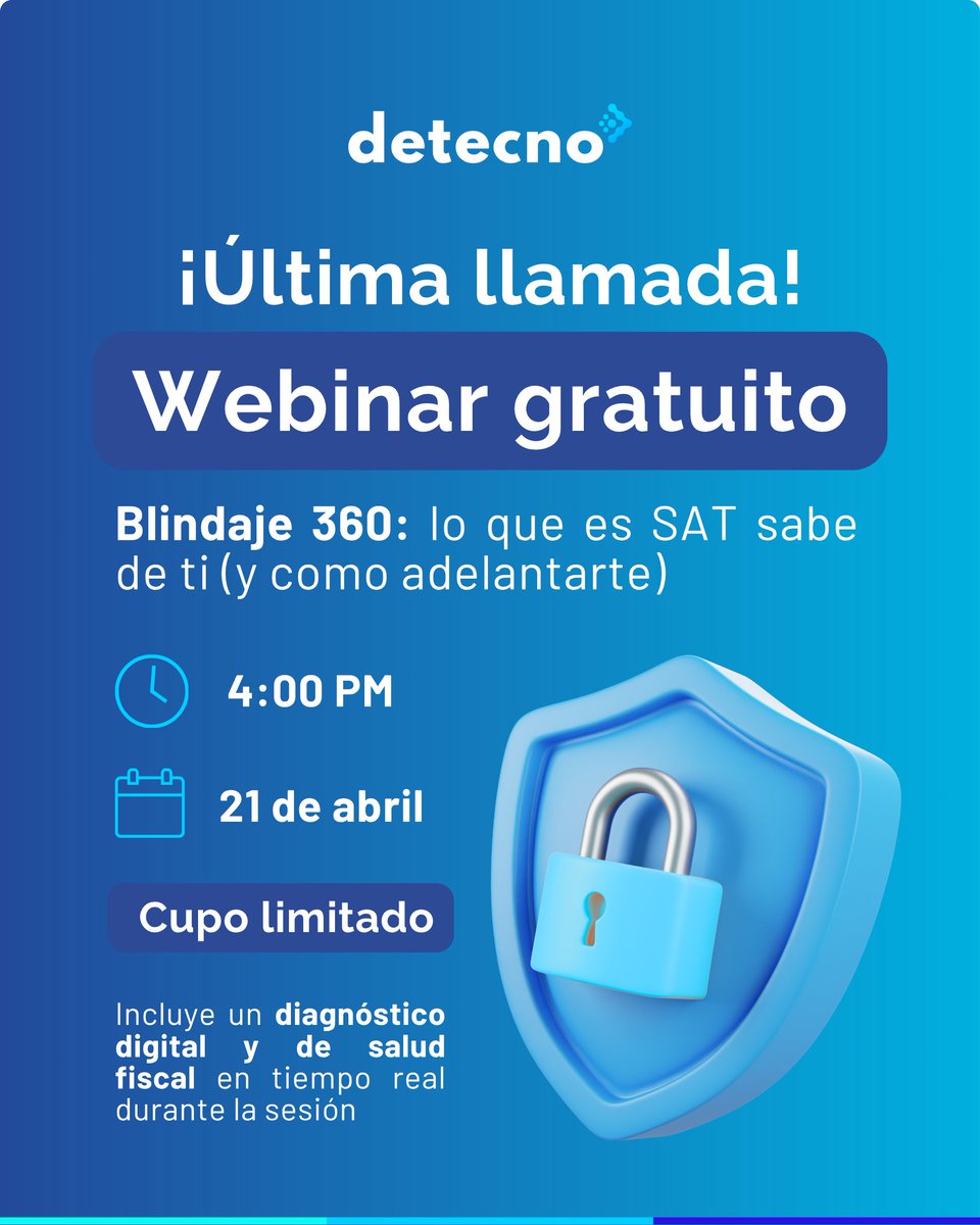 detecno_'s tweet photo. ⚠️ El SAT ya tiene la información de tu empresa y podrías tener riesgos sin saberlo

Descubre cómo detectarlos antes de que se conviertan en un problema

🎟️ Aparta tu lugar aquí:  https://t.co/2dghupOet2 

#SAT2026 #SituacionFiscal #compliancetributário #detecno https://t.co/5He2CTBzoA