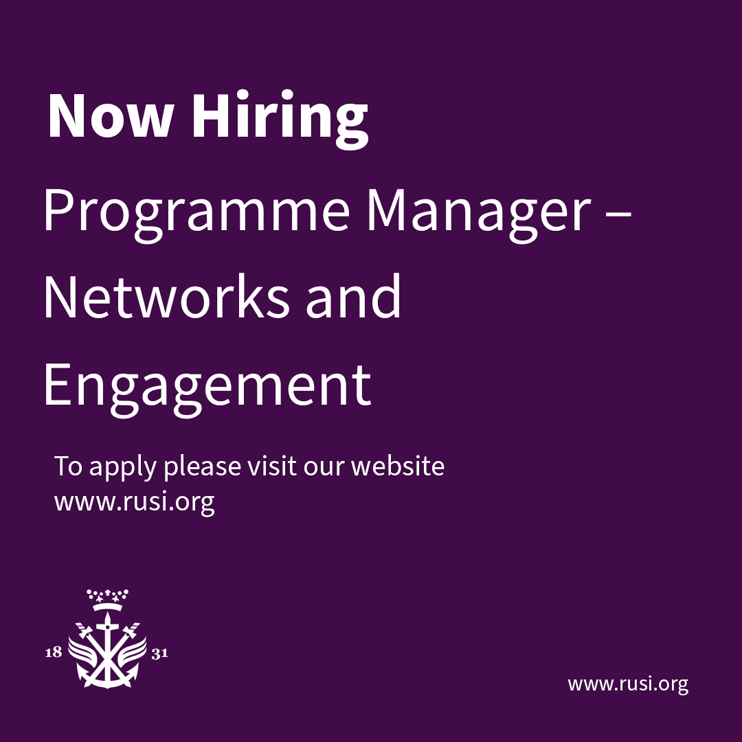 RUSI_org's tweet image. #HIRING

We’re hiring a Programme Manager – Networks and Engagement (Cyber &amp;amp; Tech).

This role will support delivery of the Cyber Effects Network, coordinate events, manage projects, and lead external engagement across government, industry and civil society.

Apply by 10 May:
