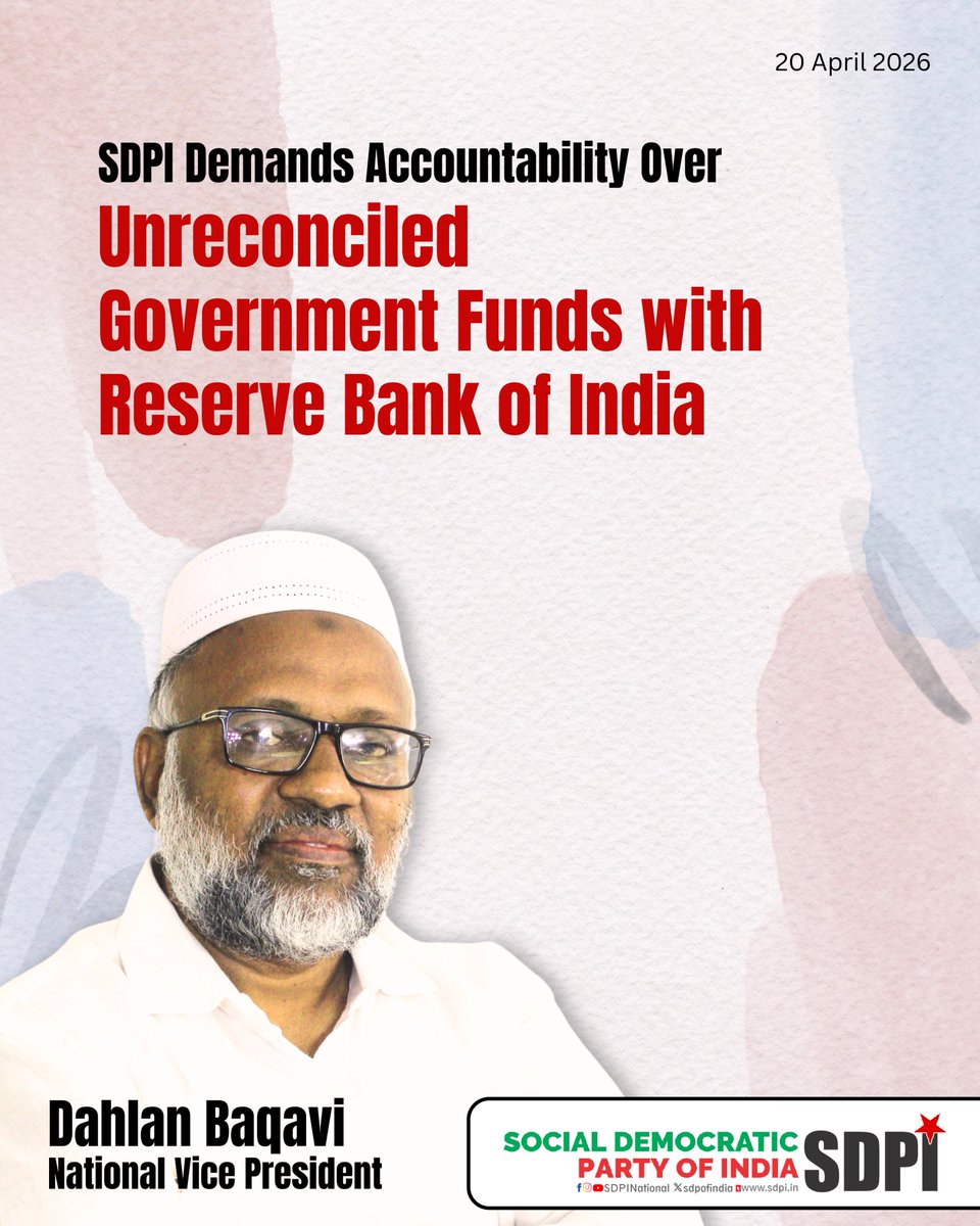 sdpofindia's tweet image. SDPI raises alarm over CAG findings that ₹3,880.67 crore remains unreconciled between Union Govt accounts and RBI records in 2024-25. Dahlan Baqavi says netting debits and credits hides the true gap, undermining transparency, financial discipline, and Parliament’s trust. #SDPI