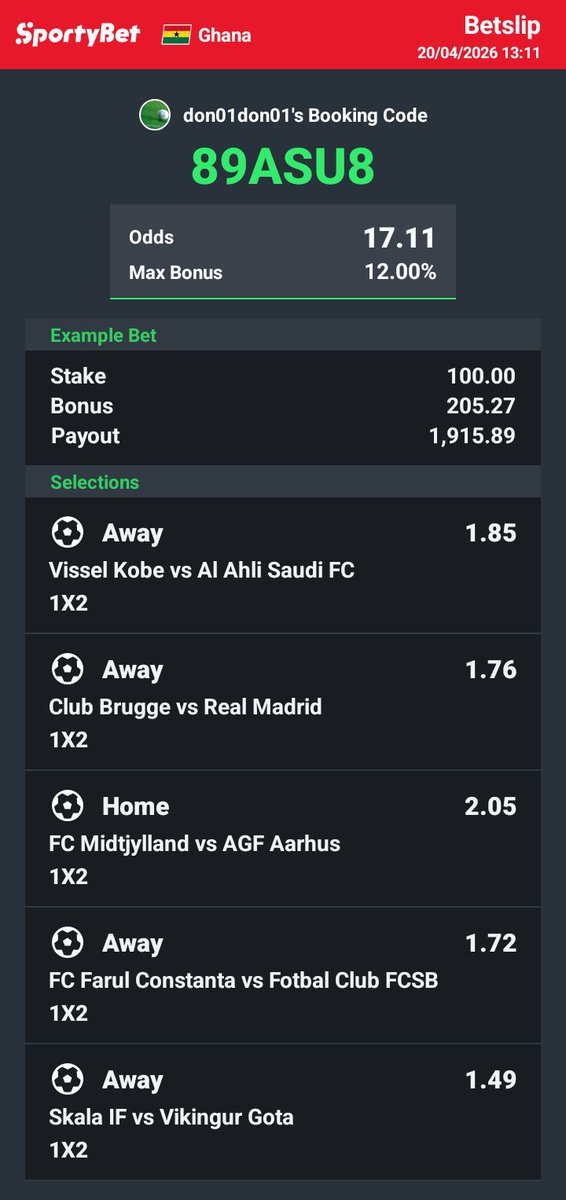 ADAMSWI67822988's tweet photo. Hey check out the bet I just placed on Sportybet! https://t.co/sIyo5Qgpyn https://t.co/AKOYcbVG92