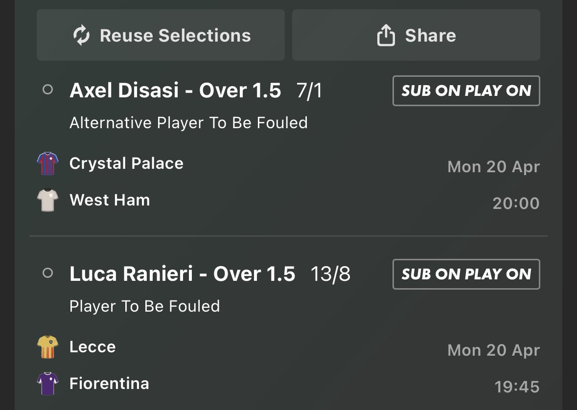 daratah1's tweet image. Also taken both of these foul doubles for later.⚽️👍

Crystal Palace attack and lecce attack foul quite a lot so I think there’s good value to be found on this market.✅

Small stakes

#tips #picks #football