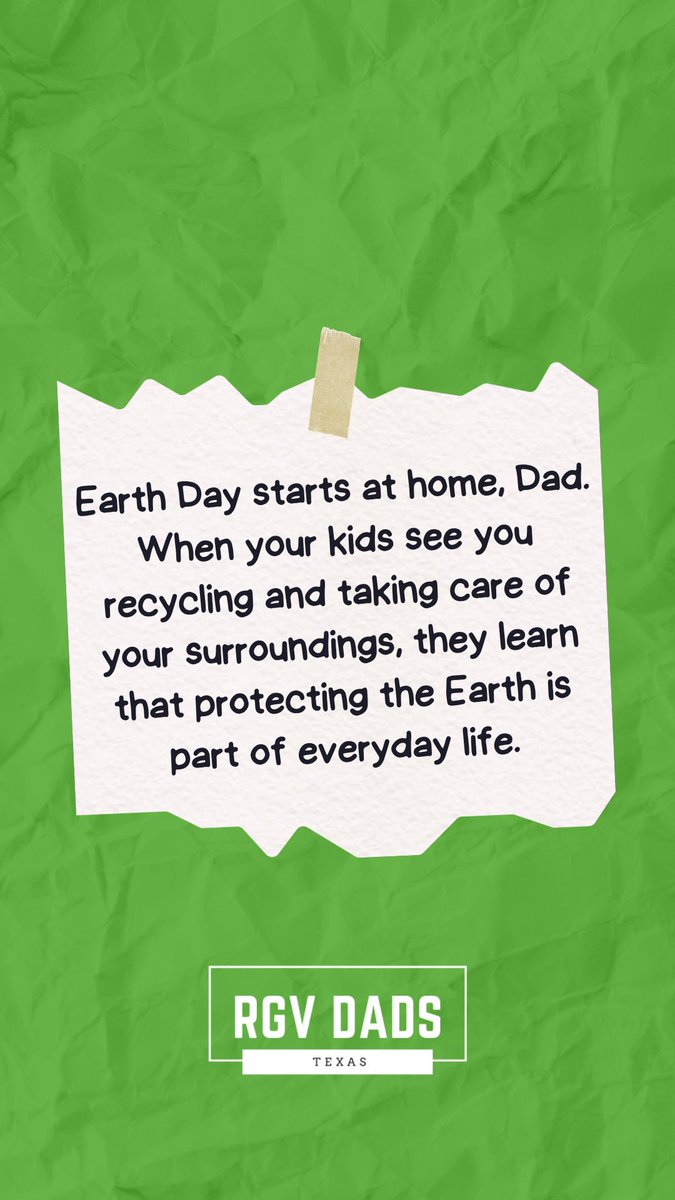 rgvdads's tweet image. Monday – Lead by Example 🌎

Earth Day starts at home, Dad. When your kids see you recycling and taking care of your surroundings, they learn that protecting the Earth is part of everyday life.

#EarthDay #recycle #life #fyp #rgvdads